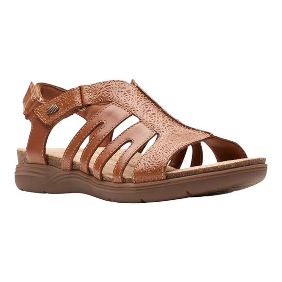 Clarks Women's April Belle Strappy Slingback Leather Sandals Tan Size 8 1/2 M - Picture 1 of 4